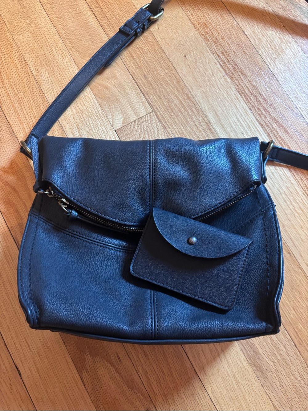 Sonoma Black Pebbled Crossbody with Front Snap Pocket with Wallet